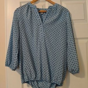 Light blue silky top with black anchors